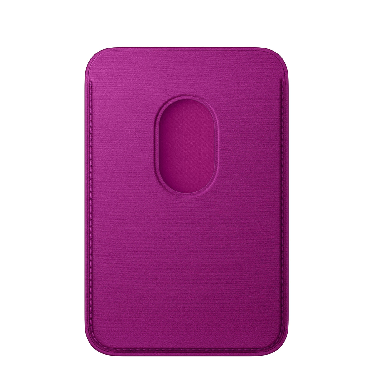 Apple iPhone FineWoven Wallet with MagSafe in Magenta, back view with the card push-out opening