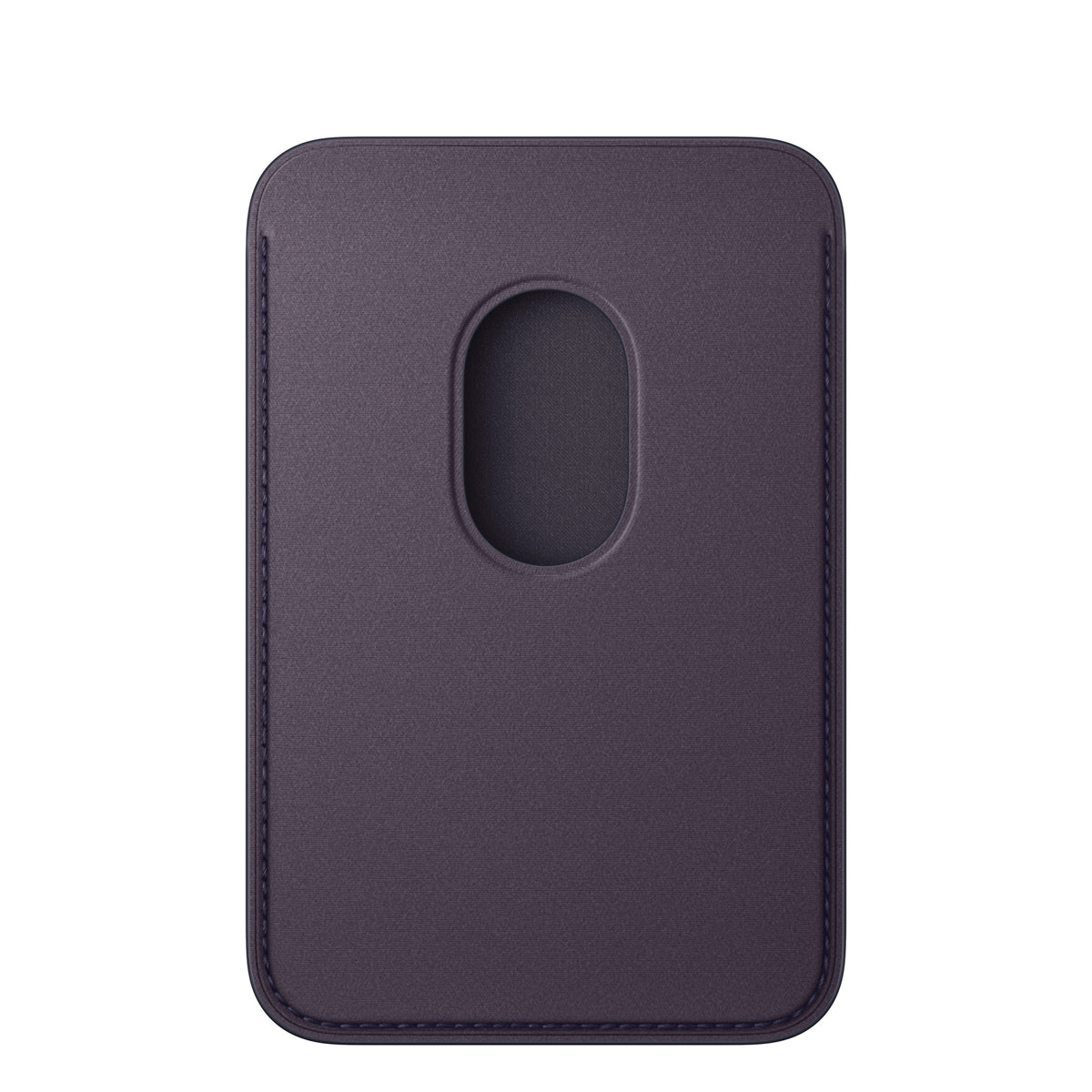 Apple iPhone FineWoven Wallet with MagSafe in Midnight Purple, back view with the card push-out opening