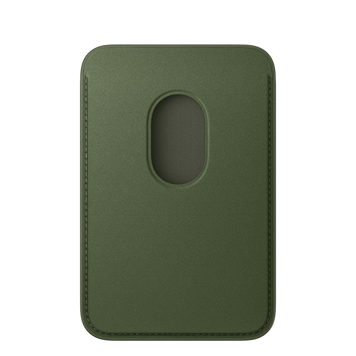 Apple iPhone FineWoven Wallet with MagSafe in Moss, back view with the card push-out opening