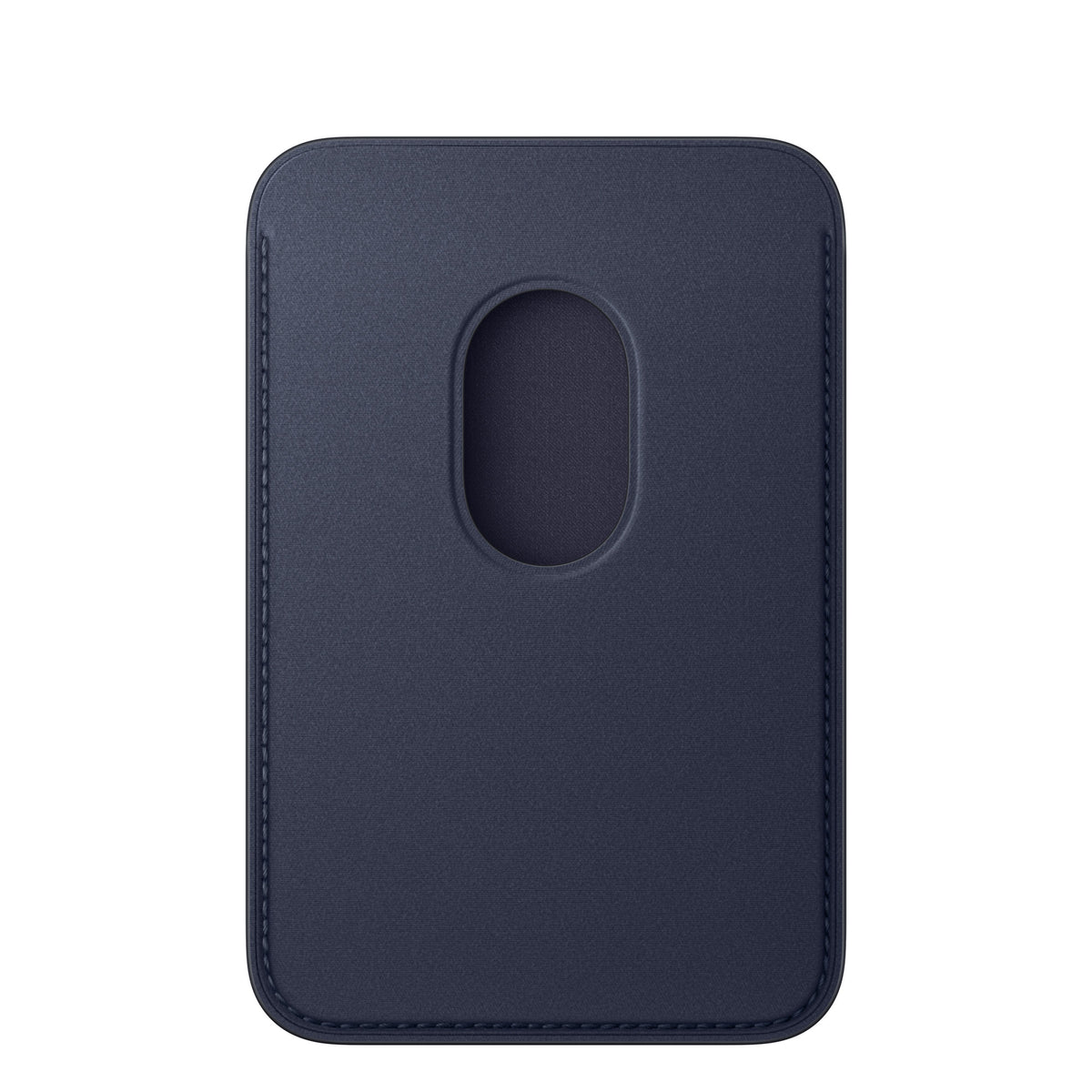 Apple iPhone FineWoven Wallet with MagSafe in Navy, back view with the card push-out opening
