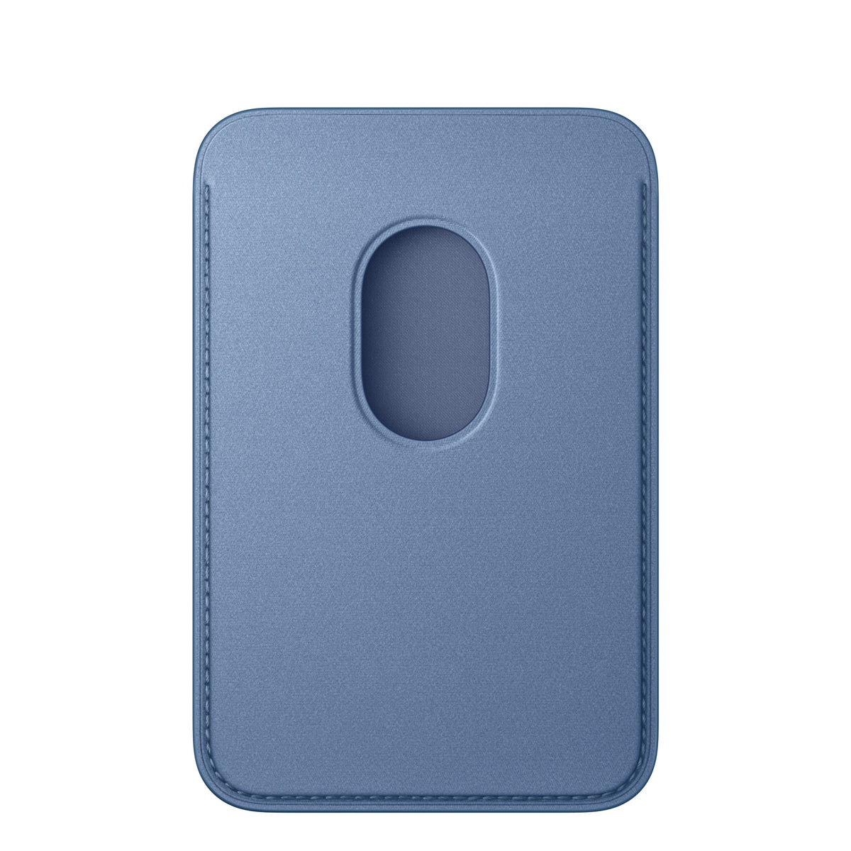 Apple iPhone FineWoven Wallet with MagSafe in Wildflower Blue, back view with the card push-out opening