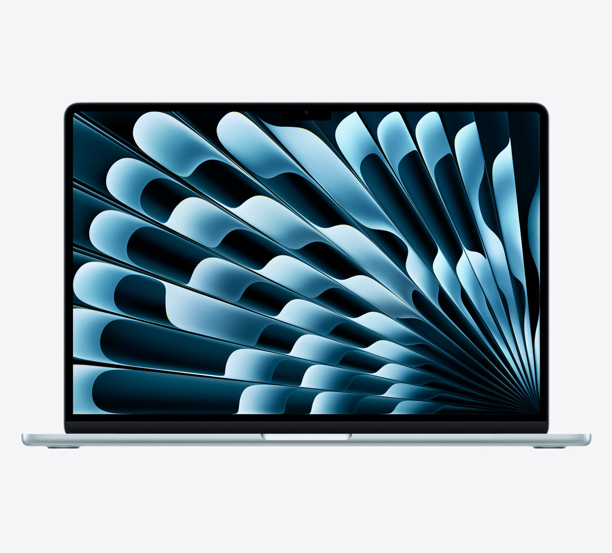 Apple MacBook Air 15-inch M5 in Sky Blue, open from the front