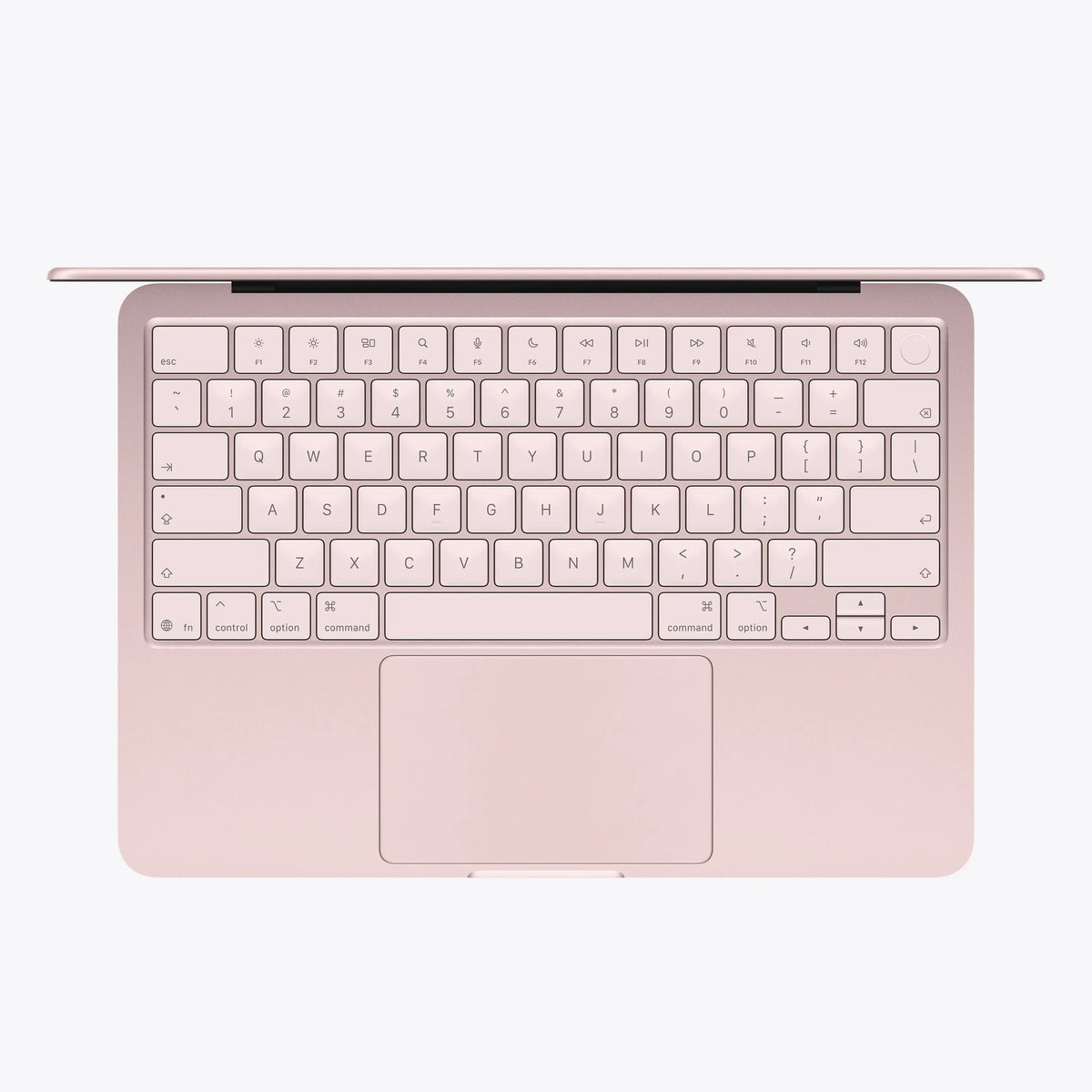 لابتوب Apple MacBook Neo مقاس 13 بوصة باللون Blush، منظر علوي للوحة المفاتيح ولوحة اللمس