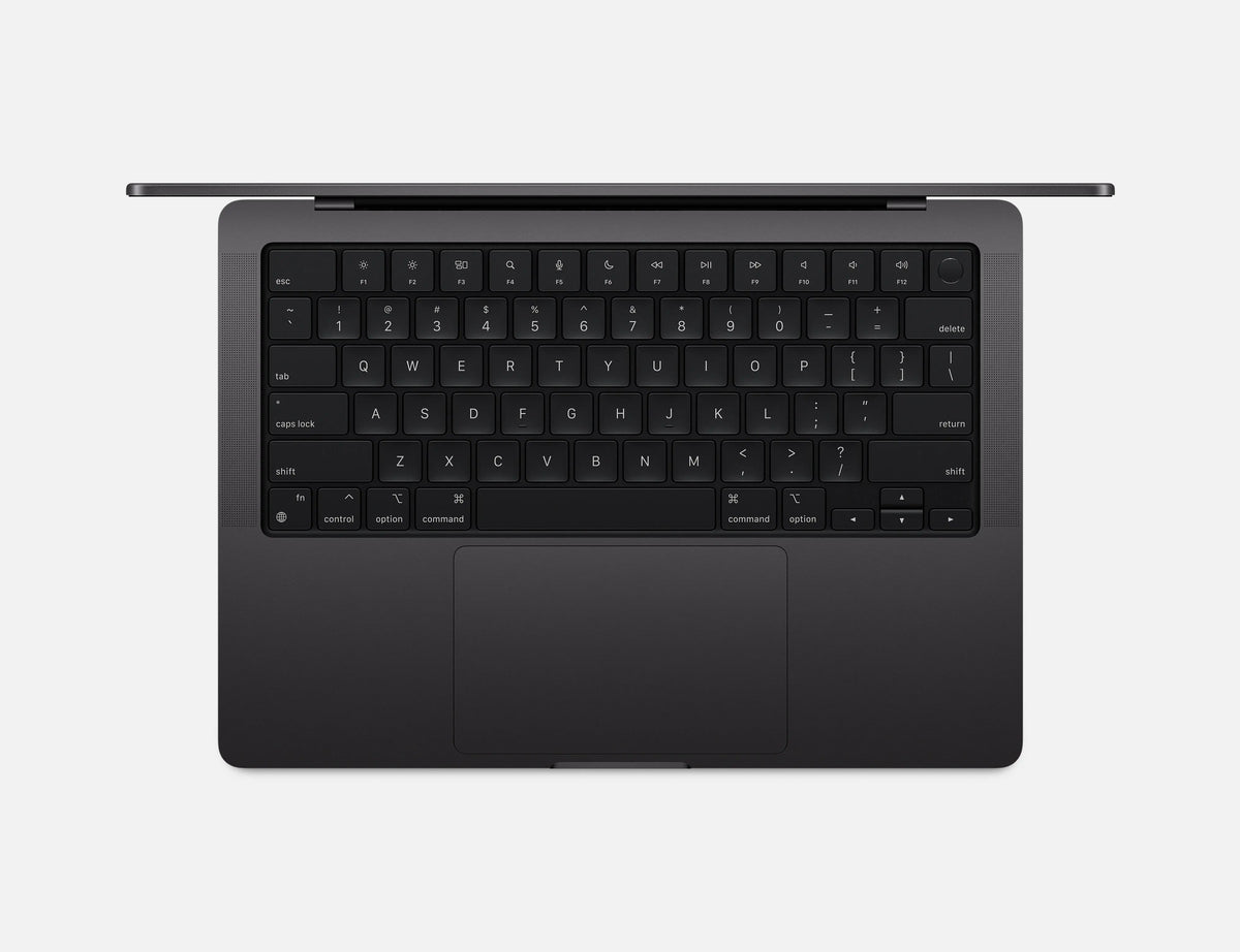 Apple MacBook Pro 14-inch M4 in Space Black, keyboard and trackpad seen from above