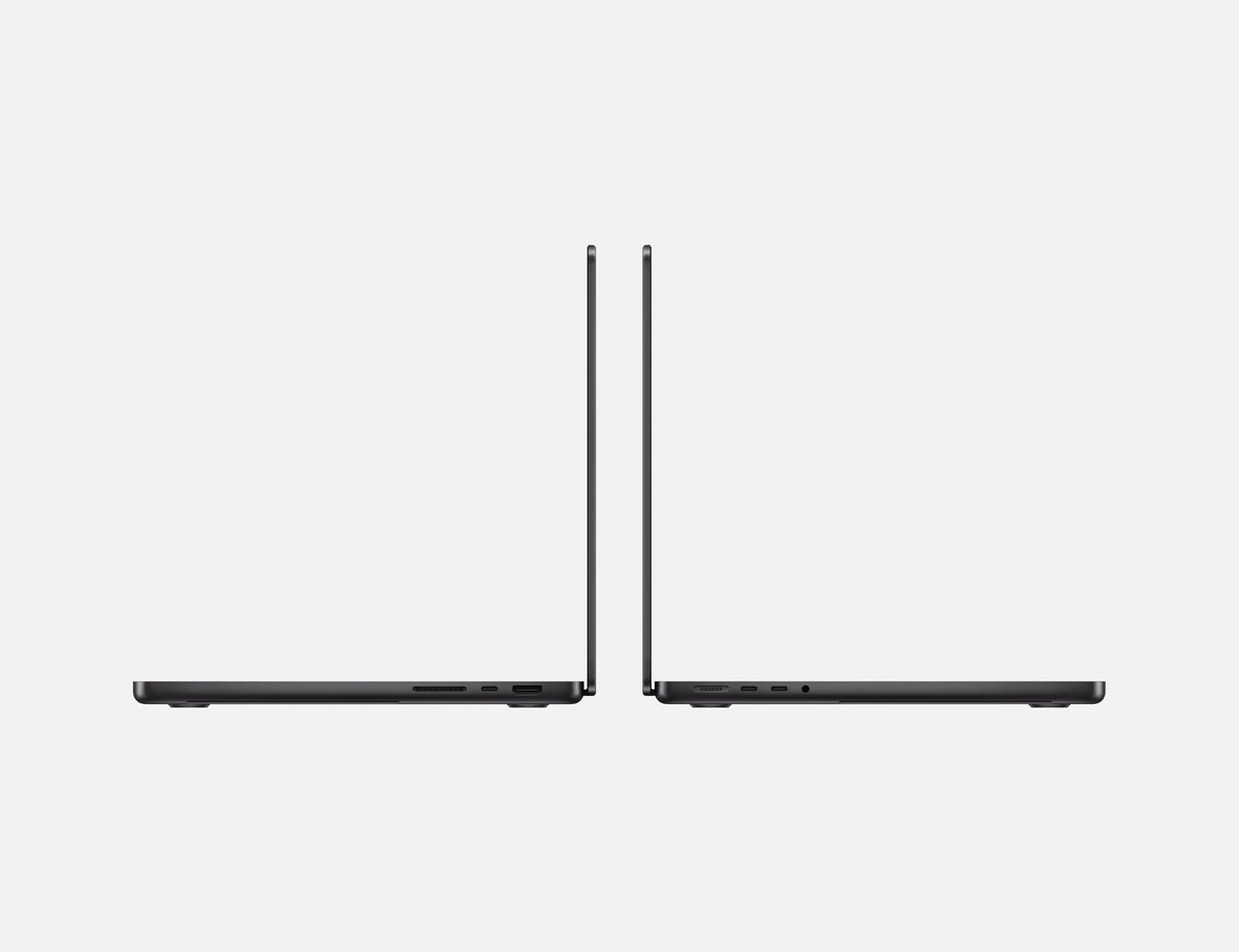 Apple MacBook Pro 14-inch M4 in Space Black, side profile, open