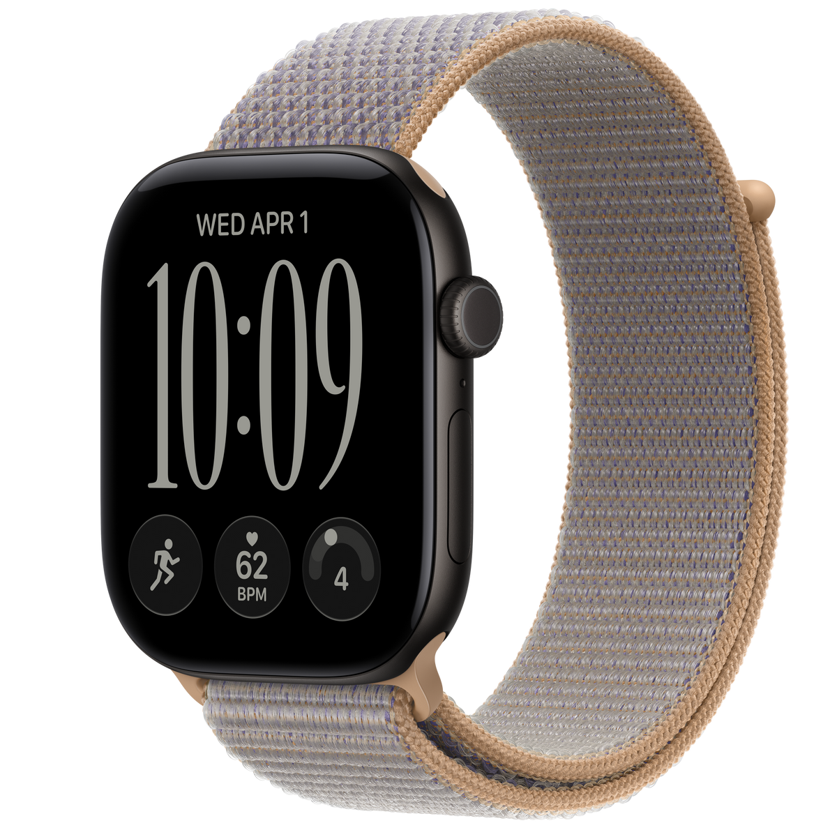 ساعة Apple Watch Series 12 بهيكل ألمنيوم لون Black مع استراب Sport Loop لون Chambray Blue