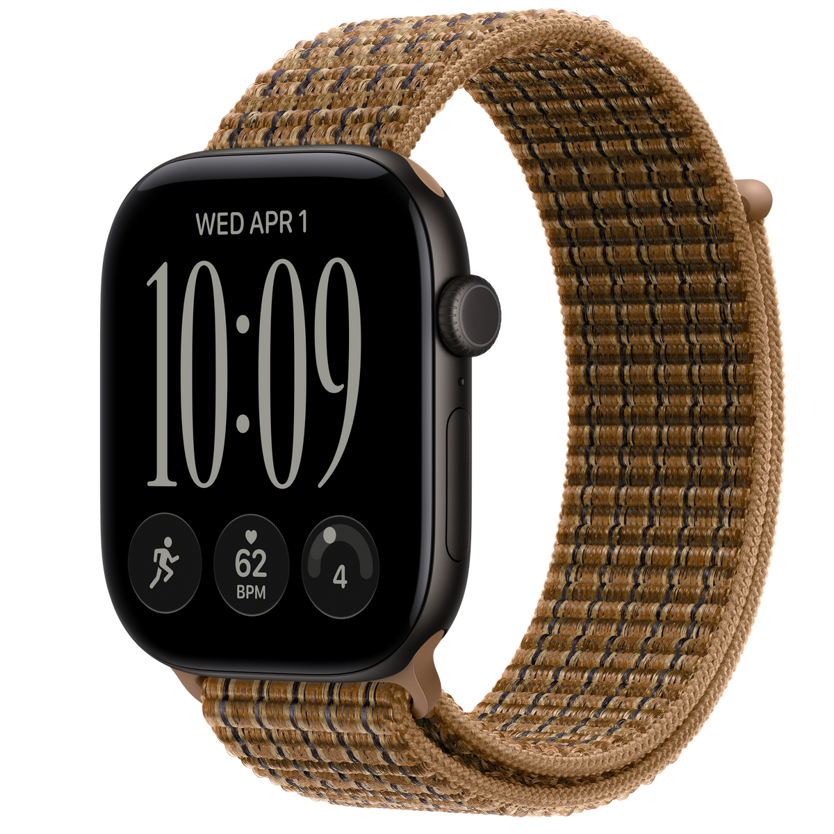 ساعة Apple Watch Series 12 بهيكل ألمنيوم لون Black مع استراب Sport Loop لون Light Umber Plaid