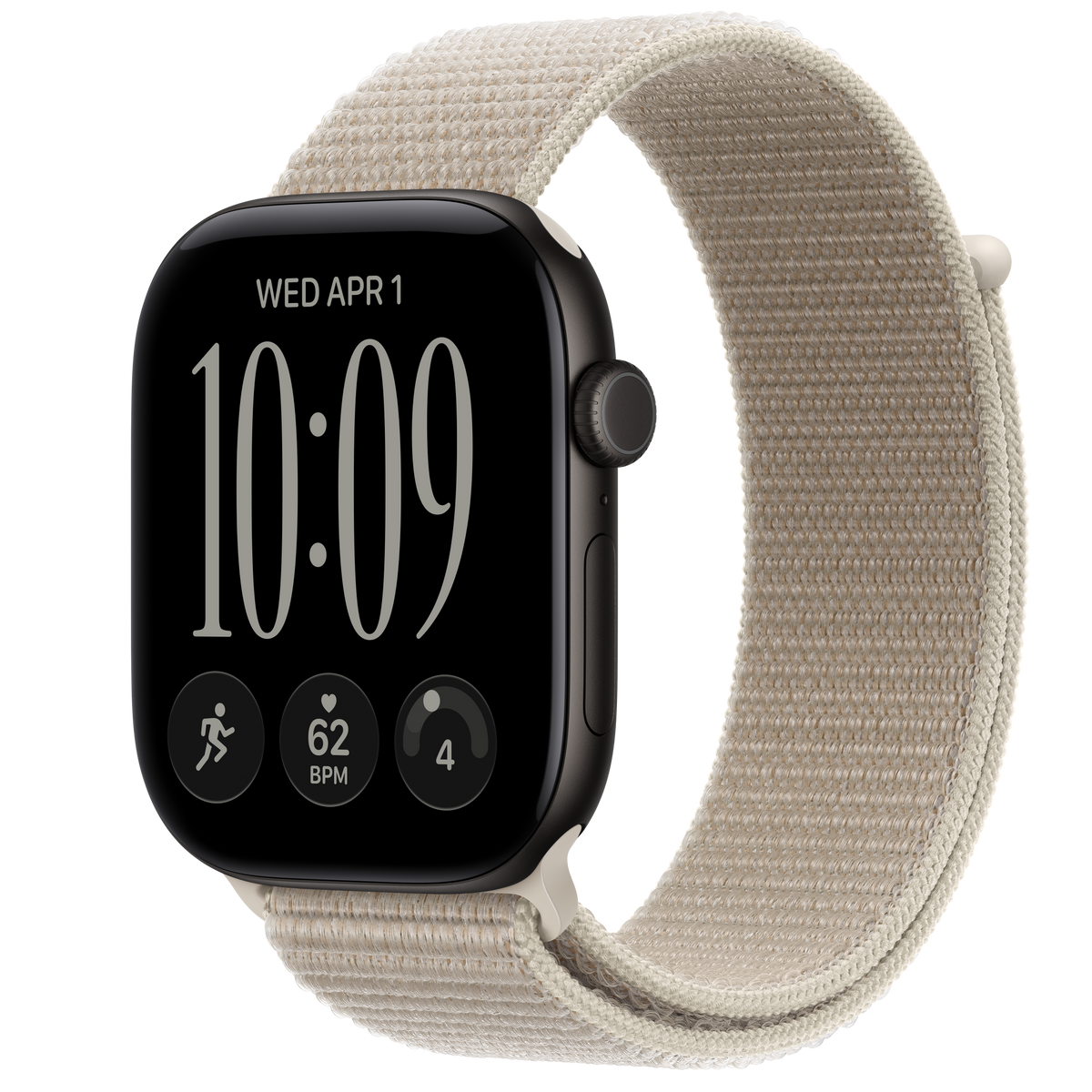 ساعة Apple Watch Series 12 بهيكل ألمنيوم لون Black مع استراب Sport Loop لون Limestone