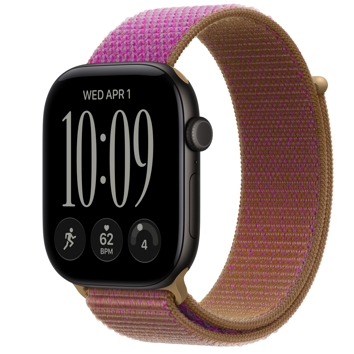 ساعة Apple Watch Series 12 بهيكل ألمنيوم لون Black مع استراب Sport Loop لون Magenta