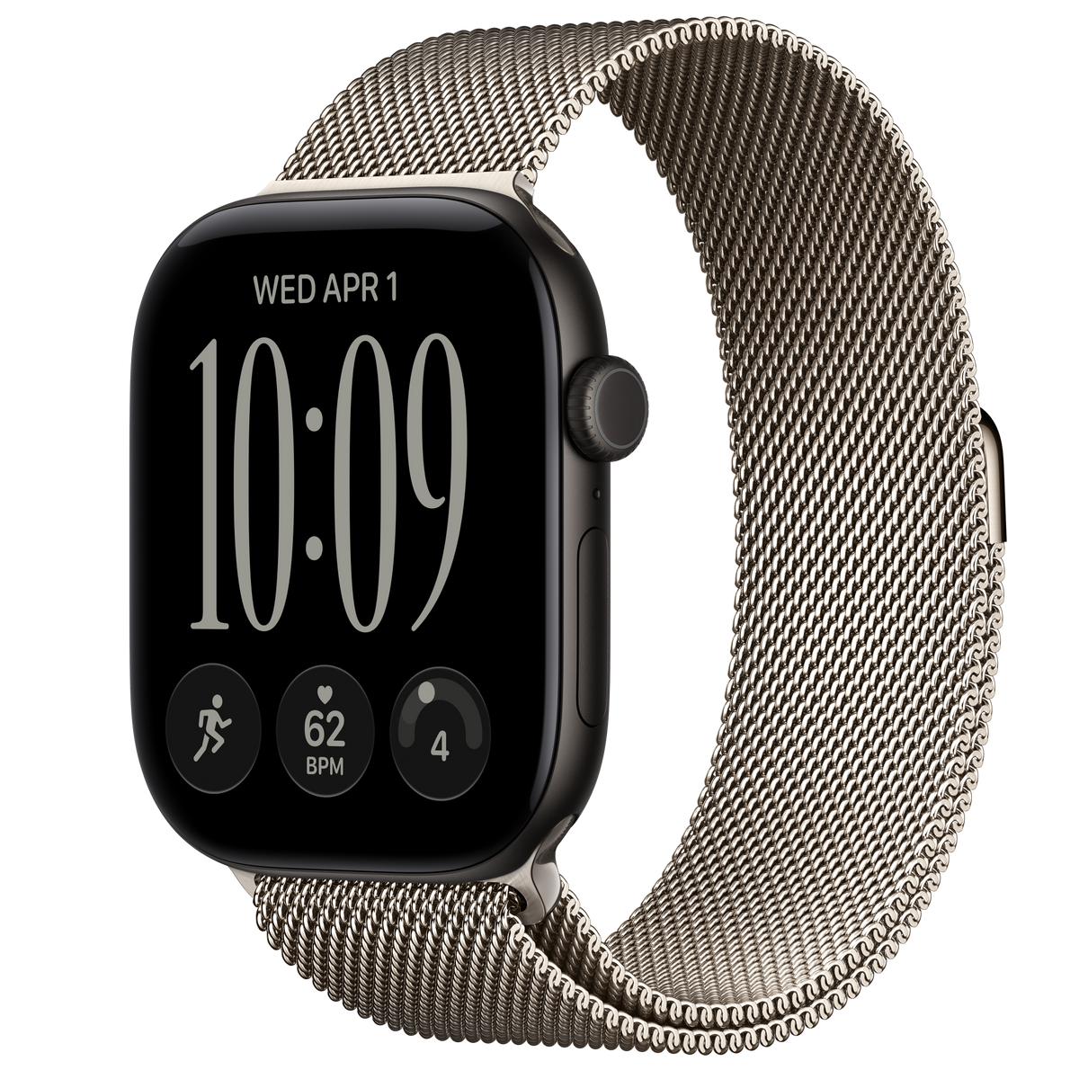 ساعة Apple Watch Series 12 بهيكل ألمنيوم Black مع استراب Milanese Loop بلون Natural