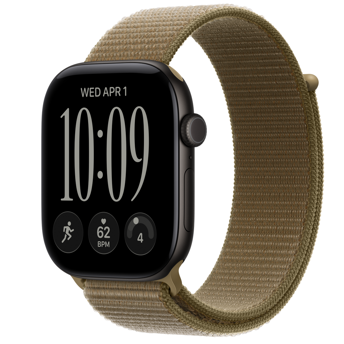 ساعة Apple Watch Series 12 بهيكل ألمنيوم لون Black مع استراب Sport Loop لون Olive