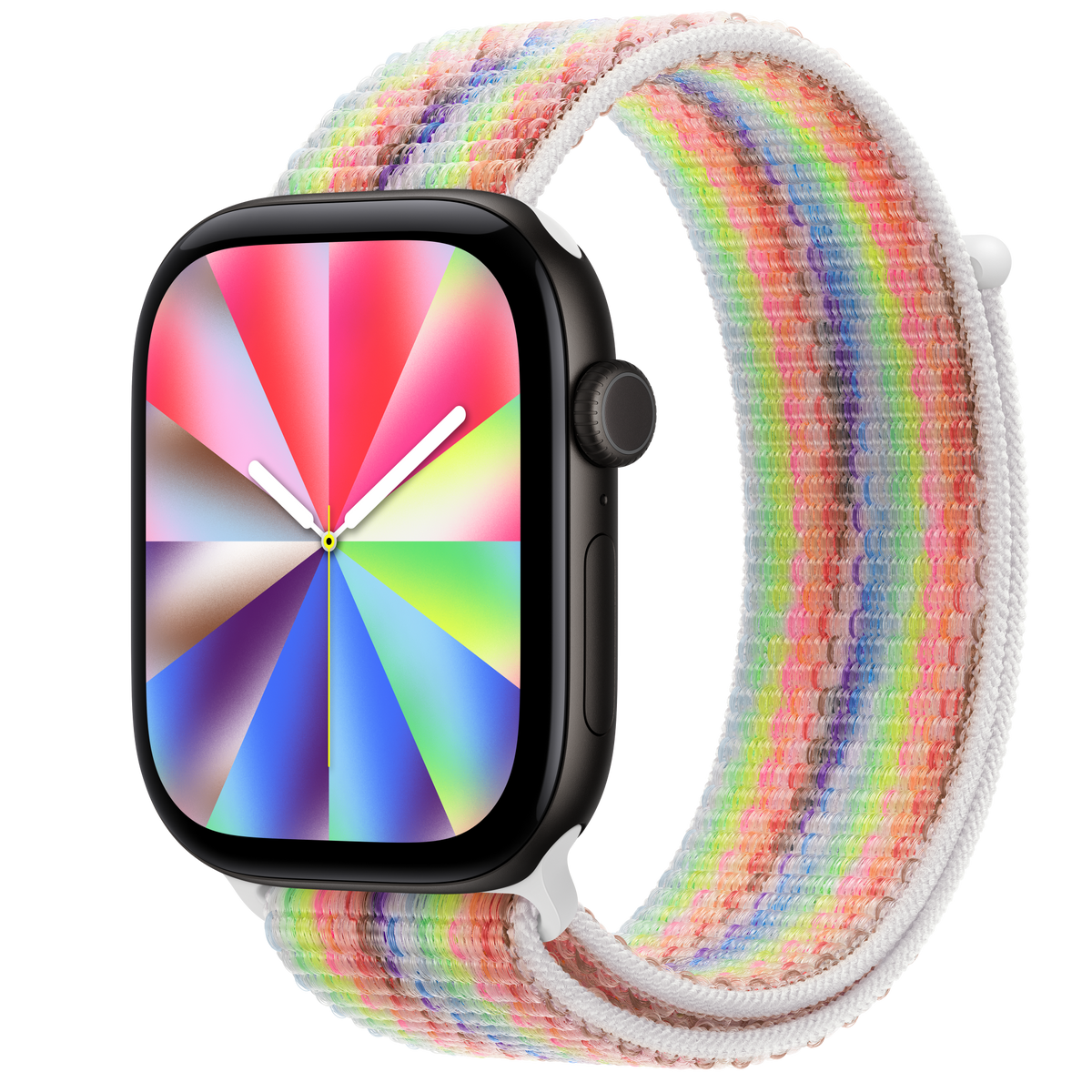 ساعة Apple Watch Series 12 بهيكل ألمنيوم لون Black مع استراب Sport Loop إصدار Pride Edition