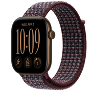 ساعة Apple Watch Series 12 بهيكل ألمنيوم لون Dark Bronze مع استراب Sport Loop لون Burgundy Plaid