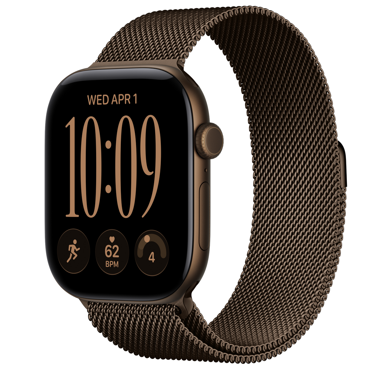 ساعة Apple Watch Series 12 بهيكل ألمنيوم Dark Bronze مع استراب Milanese Loop بلون Dark Bronze