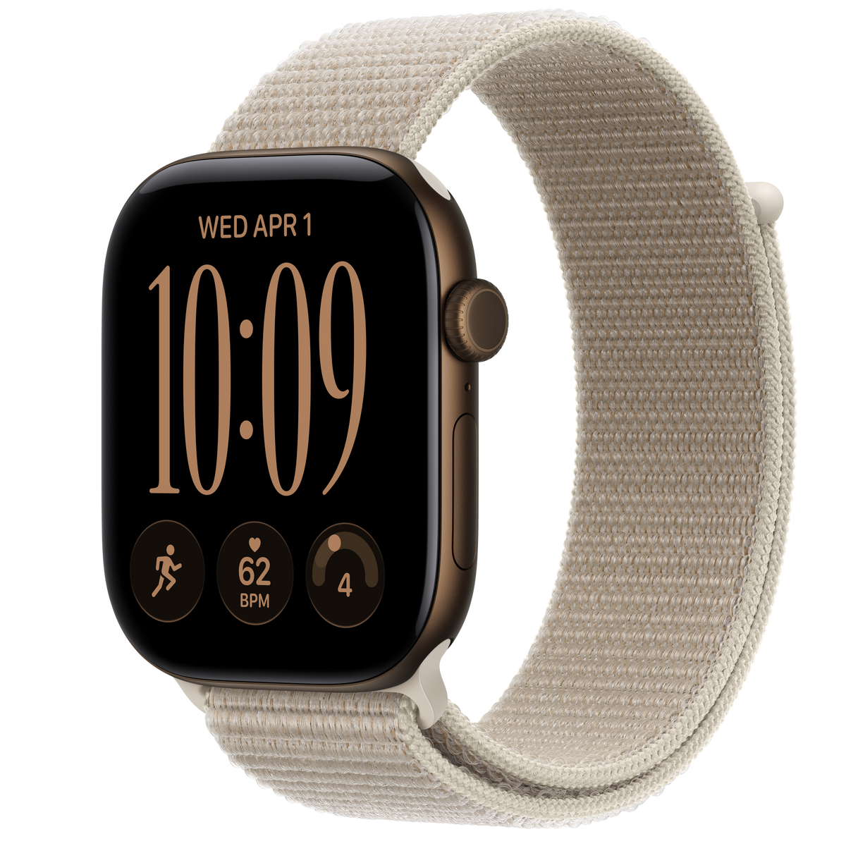 ساعة Apple Watch Series 12 بهيكل ألمنيوم لون Dark Bronze مع استراب Sport Loop لون Limestone