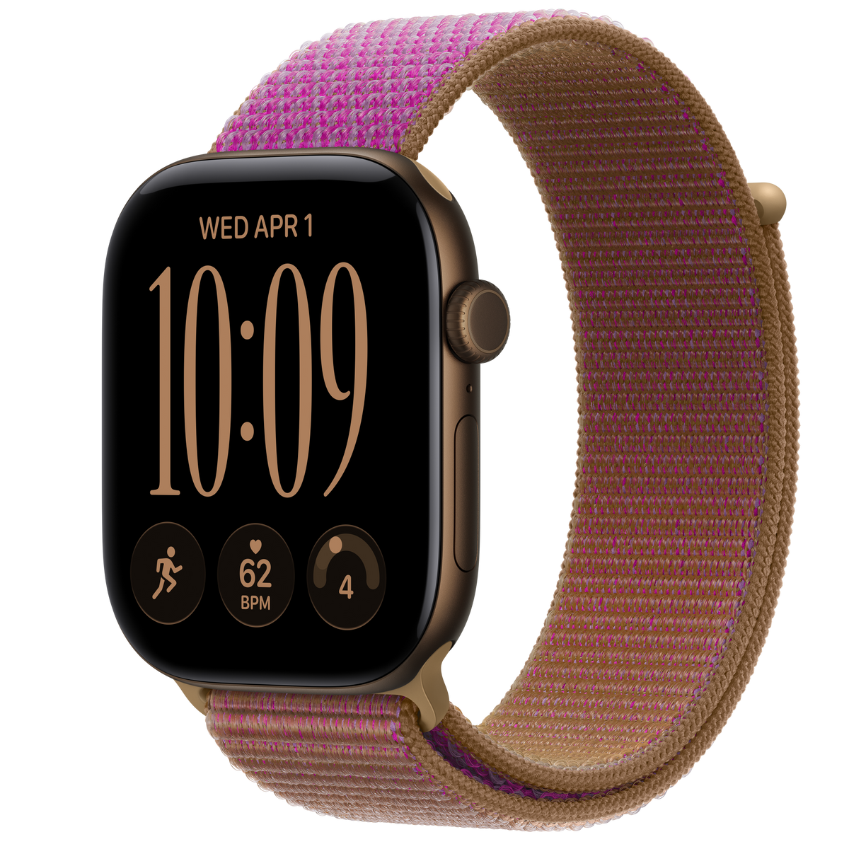 ساعة Apple Watch Series 12 بهيكل ألمنيوم لون Dark Bronze مع استراب Sport Loop لون Magenta