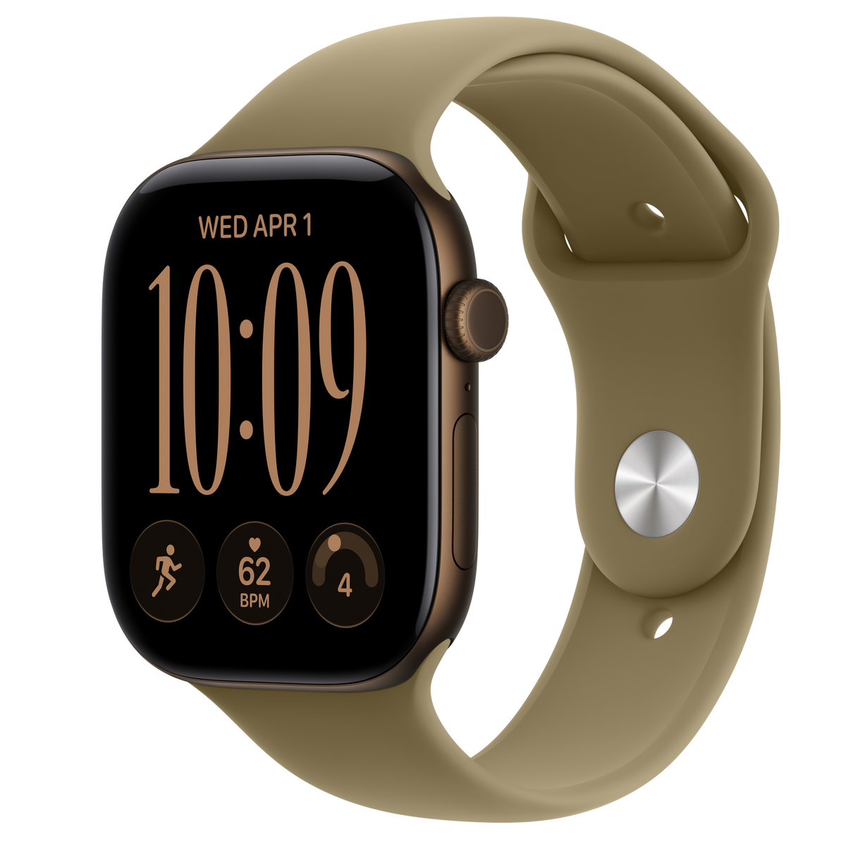 Apple Watch Series 12 Aluminum Case in Dark Bronze with an Olive Sport Band