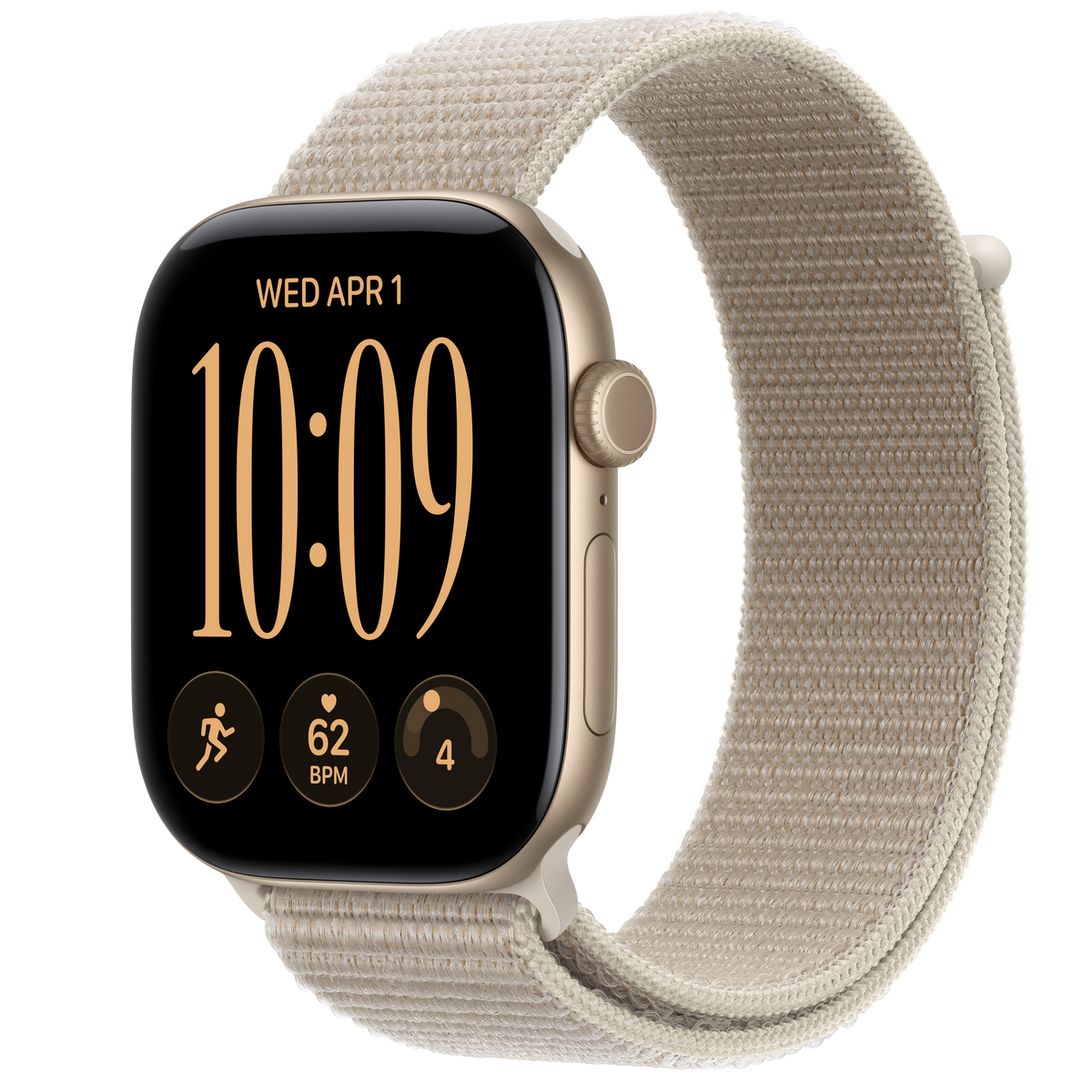 ساعة Apple Watch Series 12 بهيكل ألمنيوم لون Light Gold مع استراب Sport Loop لون Limestone