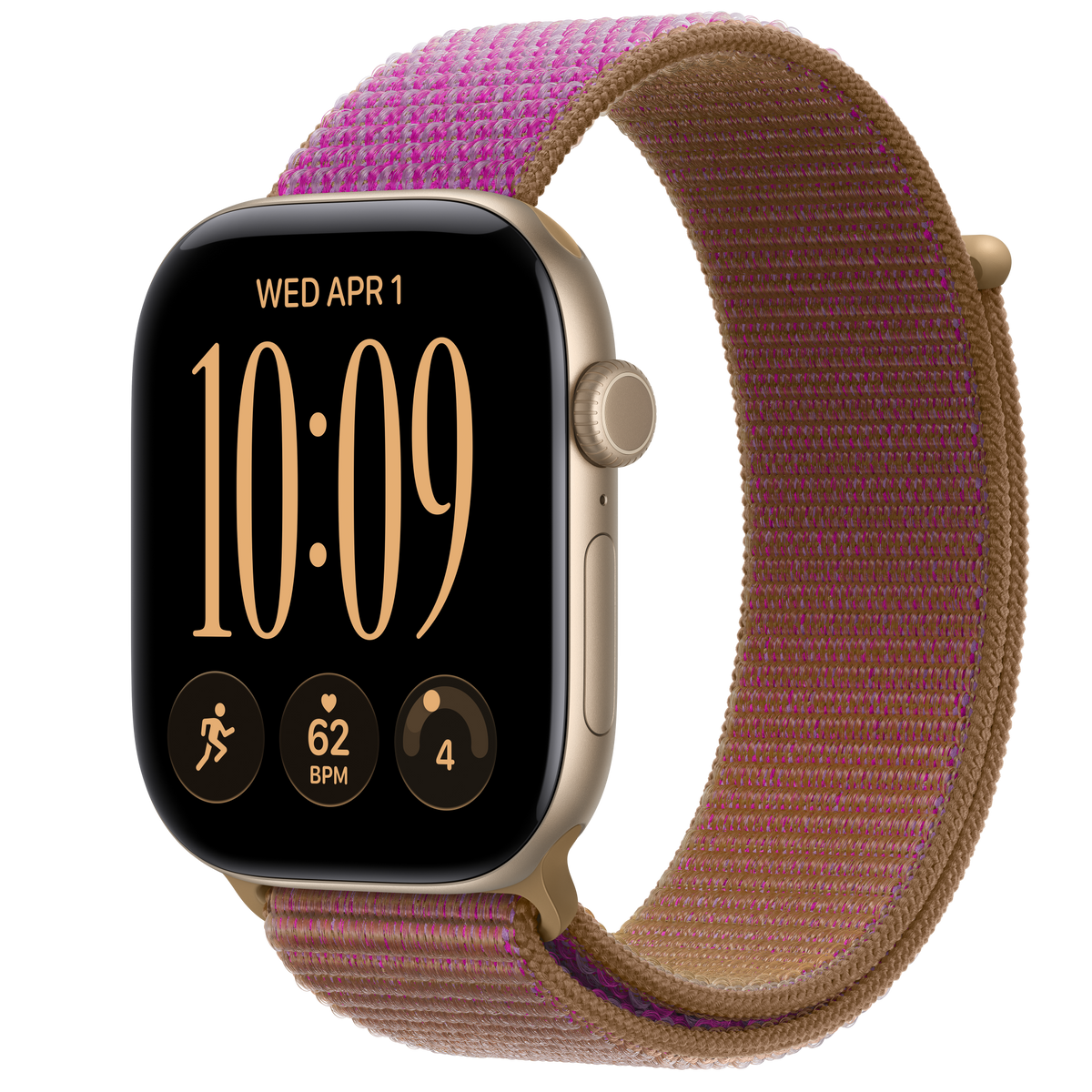 ساعة Apple Watch Series 12 بهيكل ألمنيوم لون Light Gold مع استراب Sport Loop لون Magenta