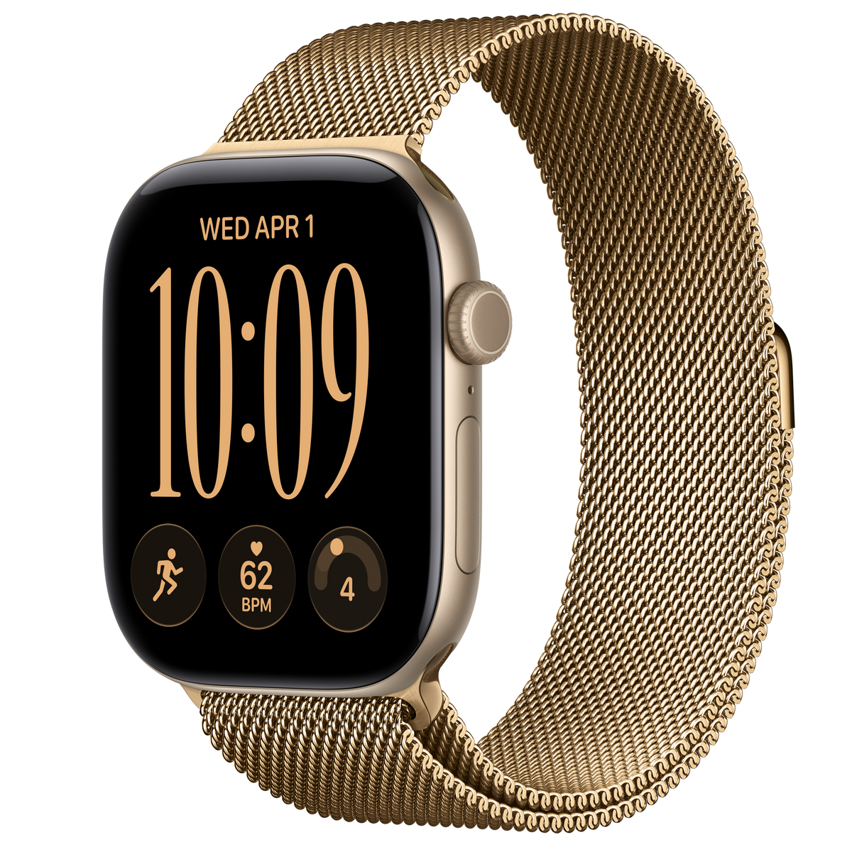 ساعة Apple Watch Series 12 بهيكل ألمنيوم Light Gold مع استراب Milanese Loop بلون Radiant Gold