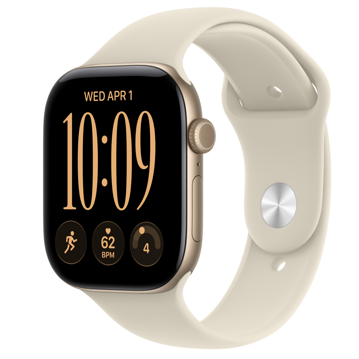 Apple Watch Series 12 Aluminum Case in Light Gold with a Sand Sport Band
