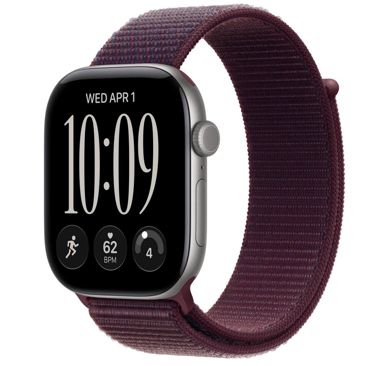 ساعة Apple Watch Series 12 بهيكل ألمنيوم لون Space Gray مع استراب Sport Loop لون Burgundy