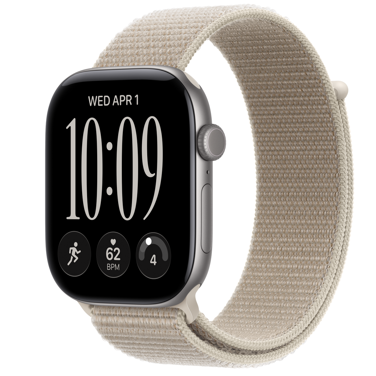 ساعة Apple Watch Series 12 بهيكل ألمنيوم لون Space Gray مع استراب Sport Loop لون Limestone