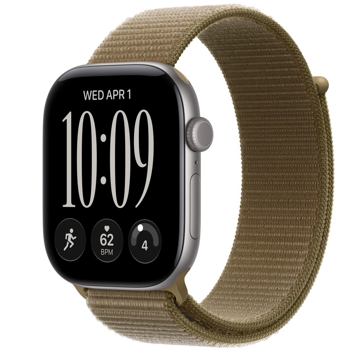ساعة Apple Watch Series 12 بهيكل ألمنيوم لون Space Gray مع استراب Sport Loop لون Olive