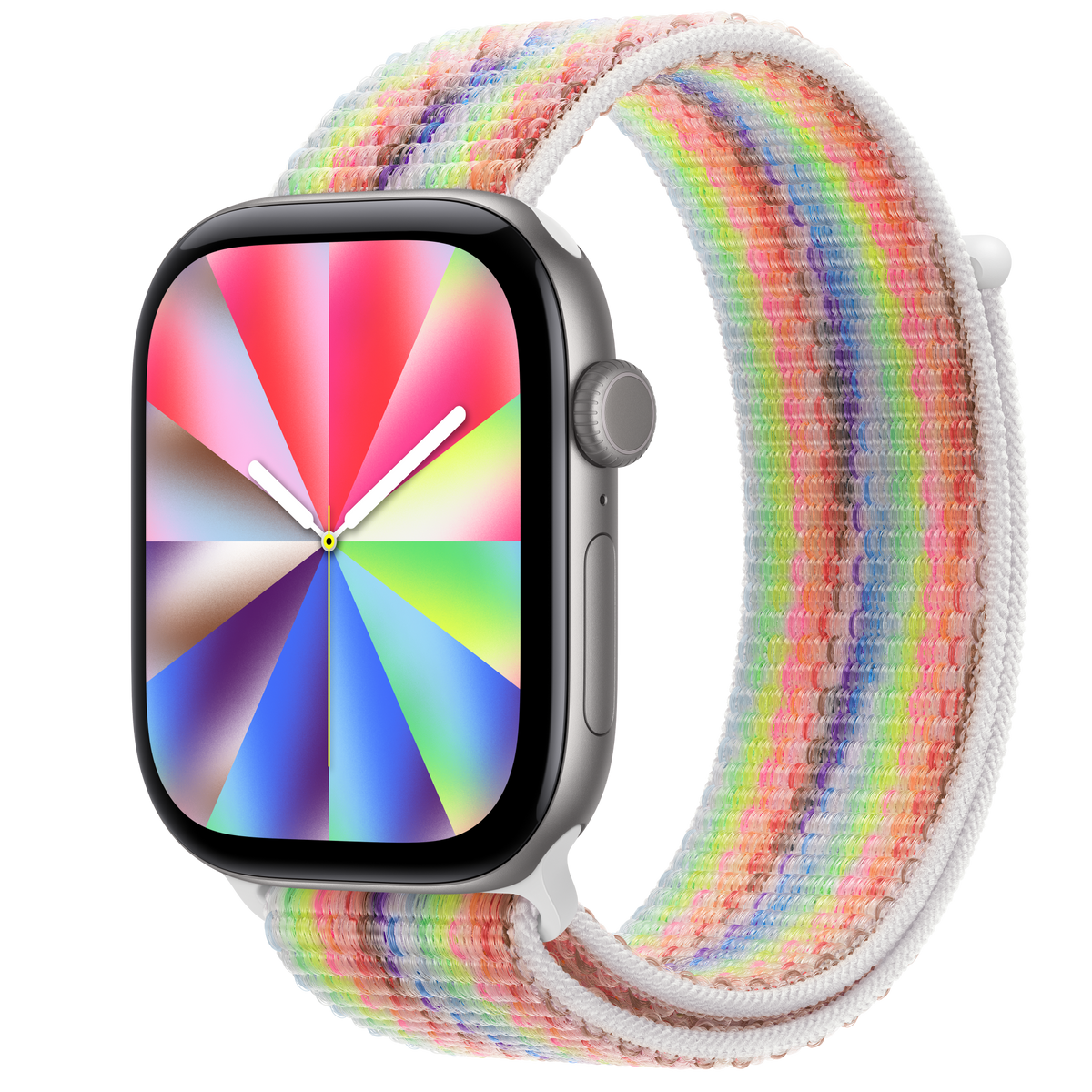 ساعة Apple Watch Series 12 بهيكل ألمنيوم لون Space Gray مع استراب Sport Loop إصدار Pride Edition