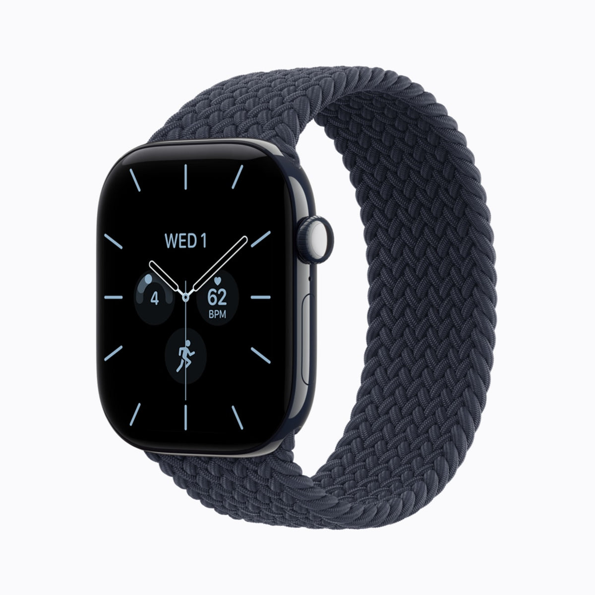 ساعة Apple Watch Series 12 بهيكل سيراميك باللون Night Blue مع سوار Braided Solo Loop كحلي