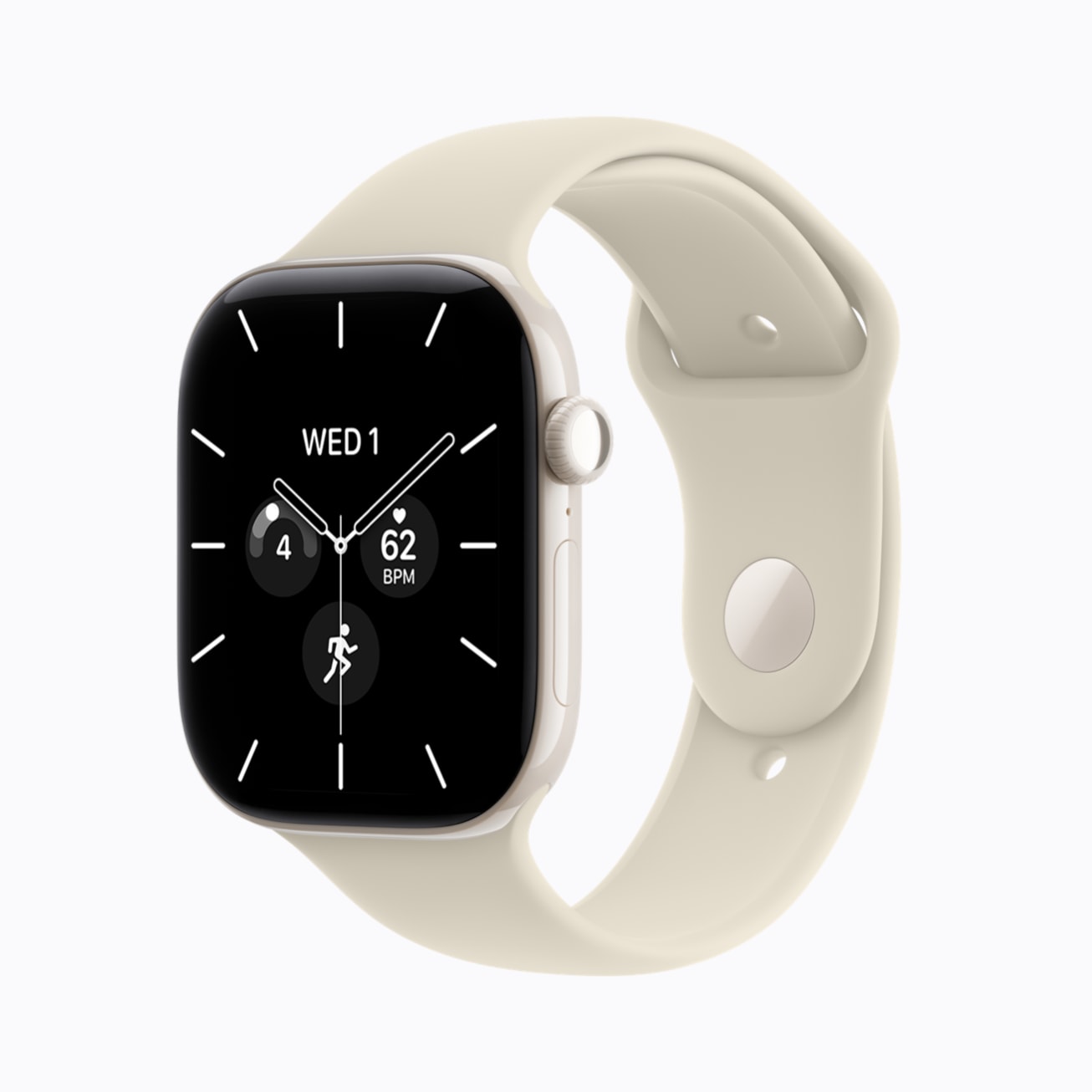 ساعة Apple Watch Series 12 بهيكل سيراميك باللون Pearl White مع سوار Sport Band باللون Sand