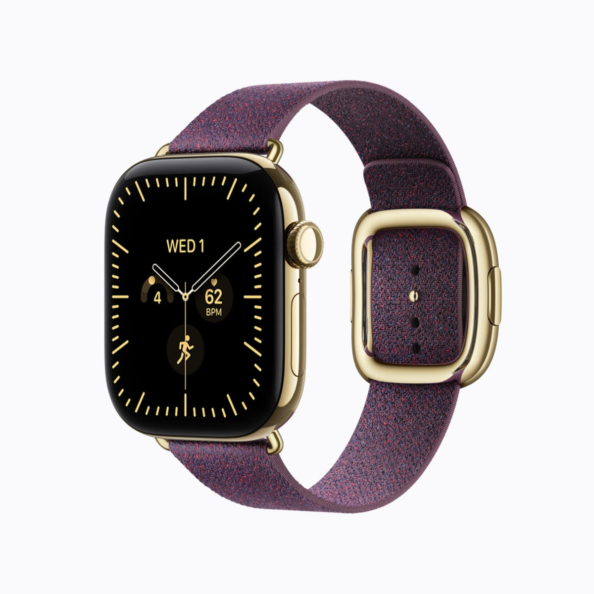 Apple Watch Series 12 Titanium Case in Radiant Gold with a Mulberry Modern Buckle