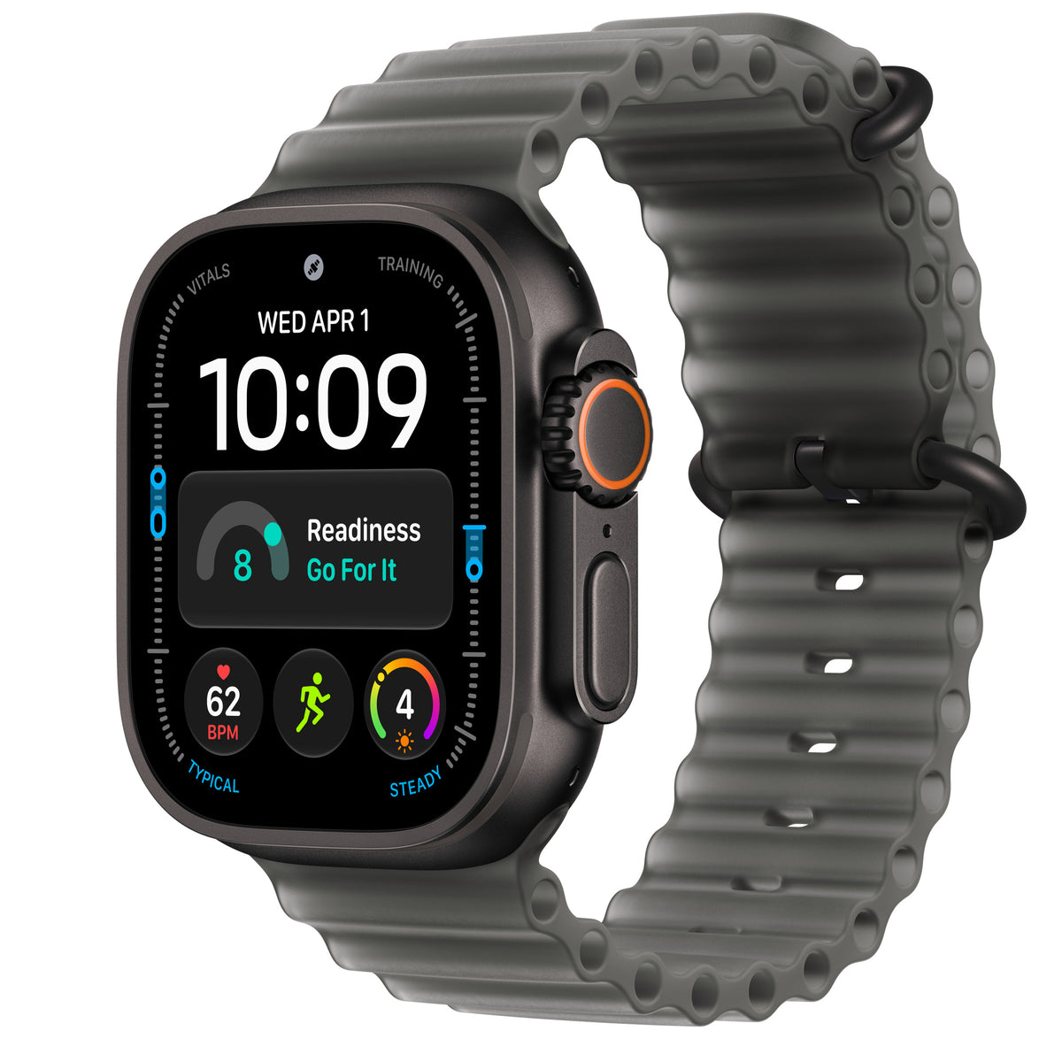 Apple Watch Ultra 4 in Black titanium with the Translucent Black Ocean Band