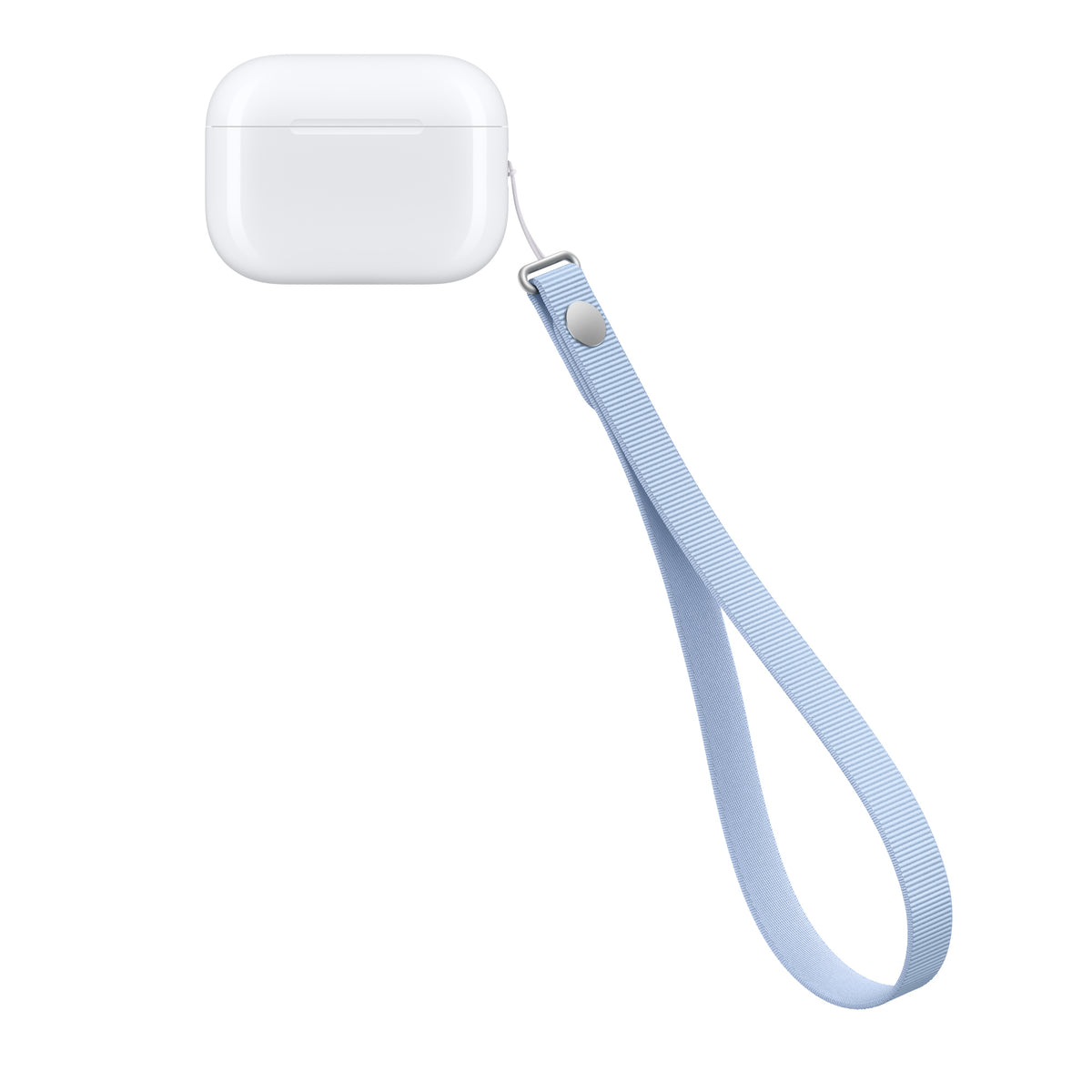 Apple Wrist Strap in Crisp Blue attached to an AirPods Pro case