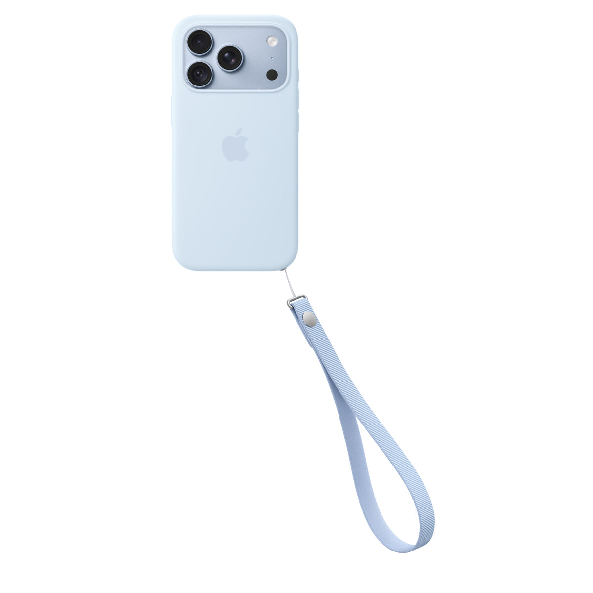 Apple Wrist Strap in Crisp Blue attached to an iPhone case