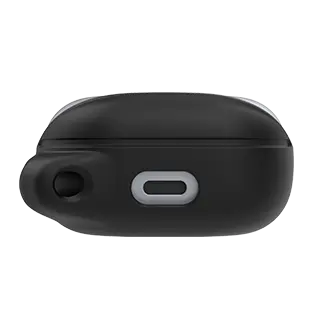 Back of the Black araree BEAN Galaxy Buds cover with the USB-C port cutout and strap hole