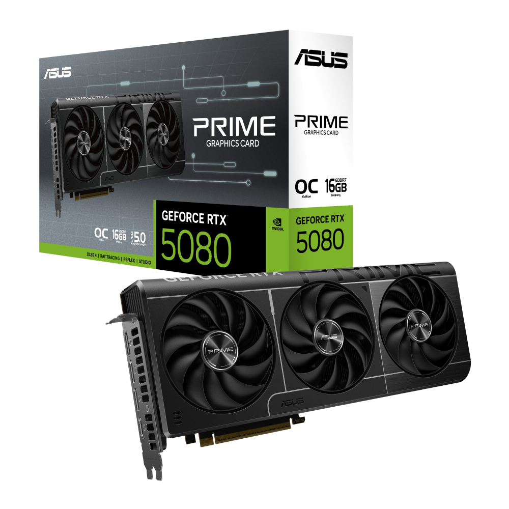 كارت الشاشة ASUS PRIME GeForce RTX 5080 EVO OC Edition 16GB GDDR7 مع علبته