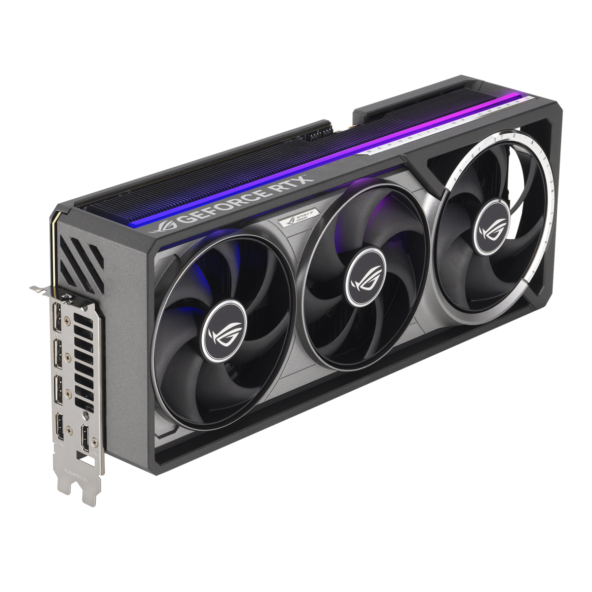 ASUS ROG Astral GeForce RTX 5080 OC Edition 16GB GDDR7 at an angle showing the output bracket
