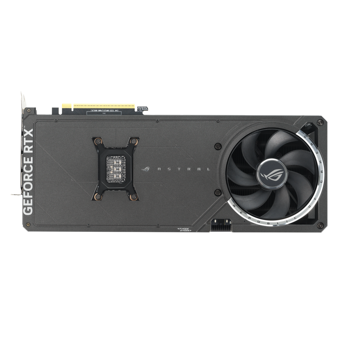 Backplate of the ASUS ROG Astral GeForce RTX 5080 OC Edition 16GB GDDR7 with the fourth fan