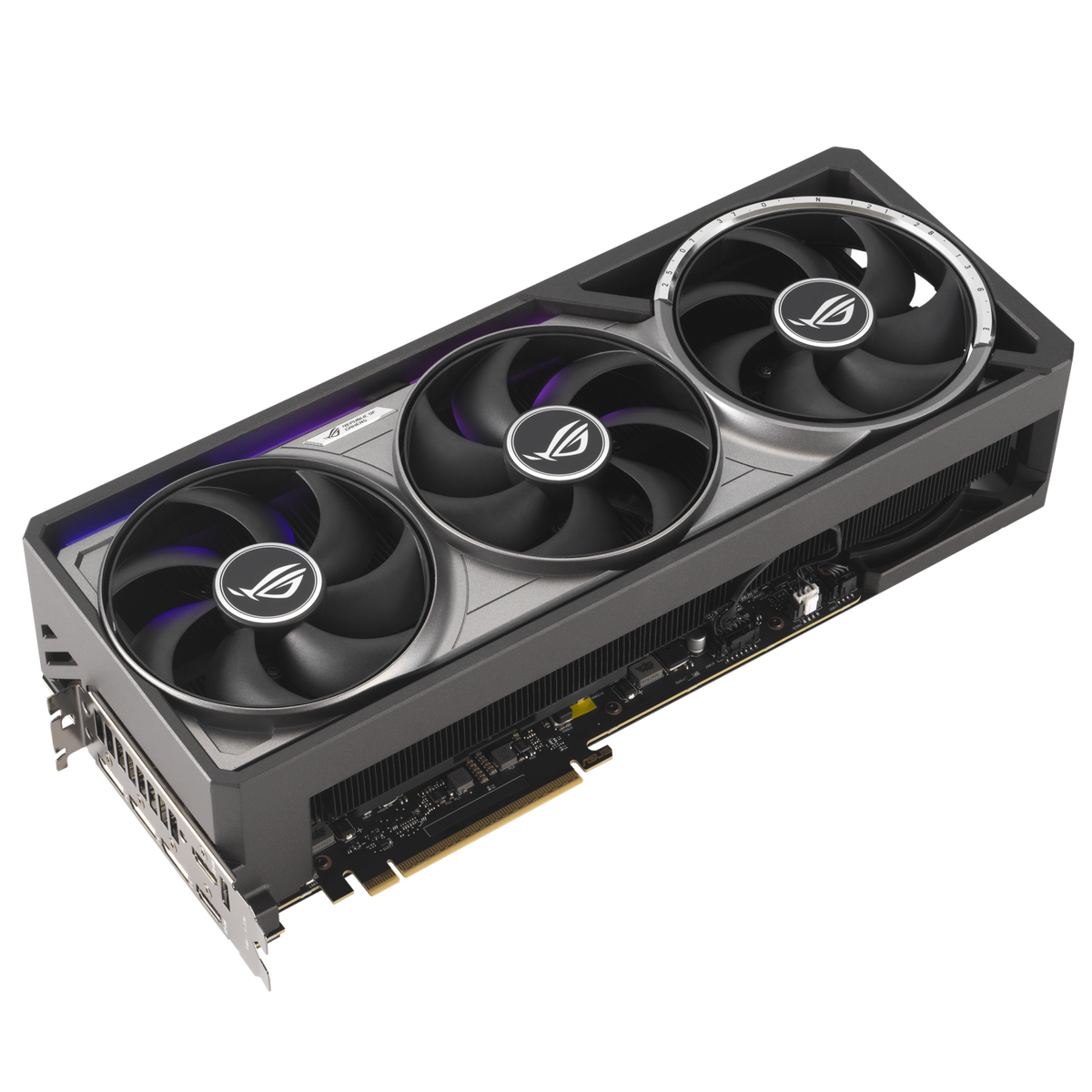 ASUS ROG Astral GeForce RTX 5080 OC Edition 16GB GDDR7 showing the fans and the PCI Express connector