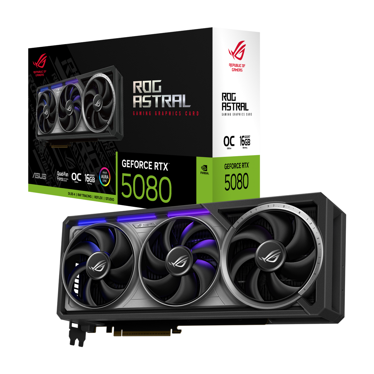 كارت الشاشة ASUS ROG Astral GeForce RTX 5080 OC Edition 16GB GDDR7 مع علبته