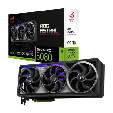 ASUS ROG Astral GeForce RTX 5080 OC Edition 16GB GDDR7 graphics card with its retail box
