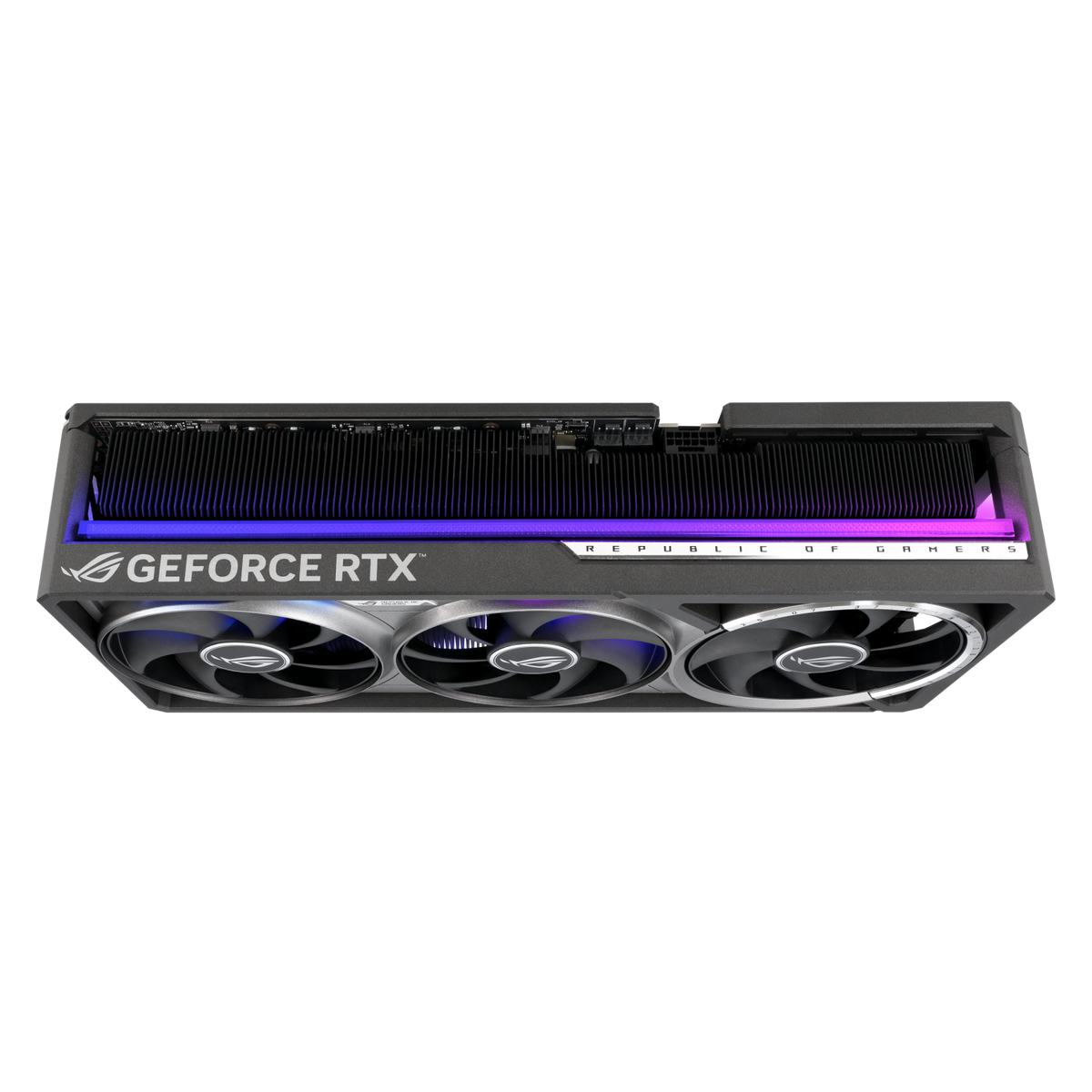 Top edge of the ASUS ROG Astral GeForce RTX 5080 OC Edition 16GB GDDR7 with the RGB lighting bar