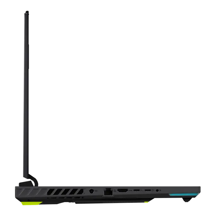 منظر جانبي أيسر لـASUS ROG Strix G16 G614 والغطاء مفتوح