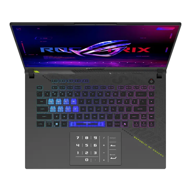 منظر علوي للوحة مفاتيح ASUS ROG Strix G16 G614PR وNumberPad