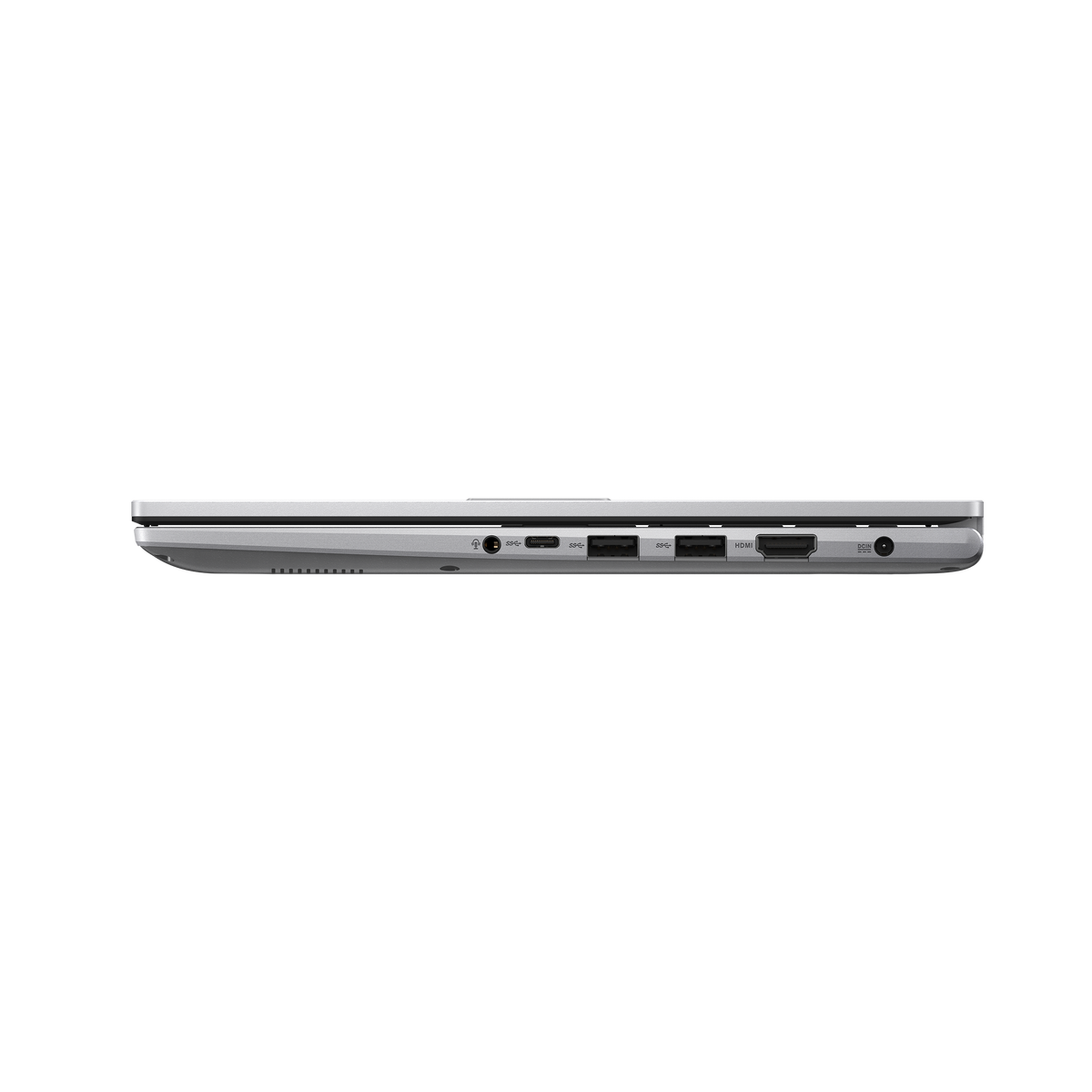 لابتوب ASUS Vivobook 15 X1504VA-BQ4615W باللون Cool Silver مغلقًا من الجانب الأيمن تظهر فيه المنافذ