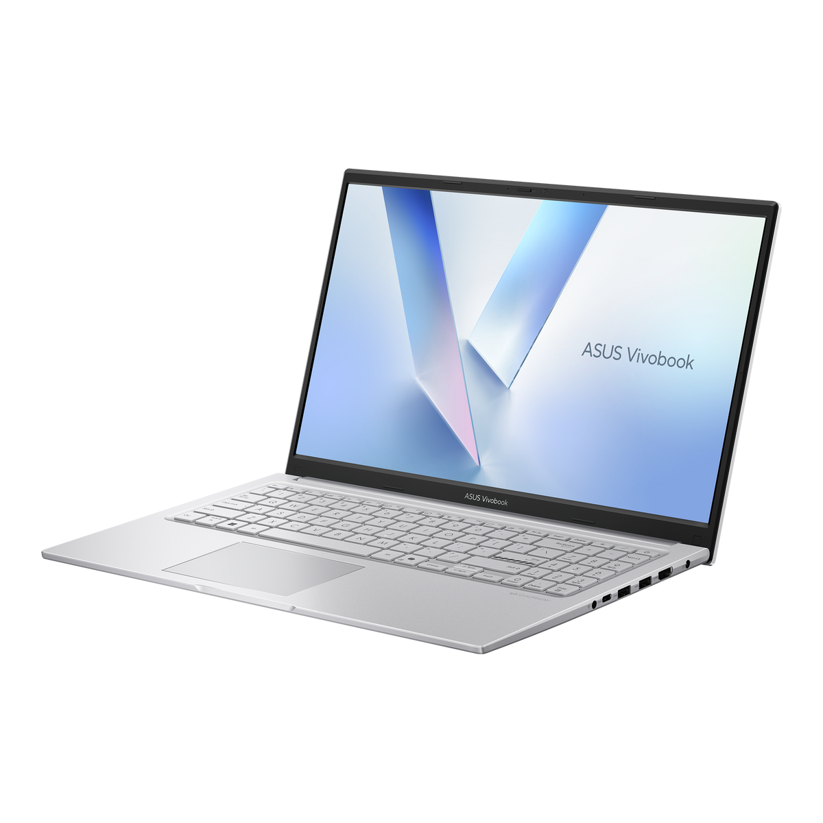لابتوب ASUS Vivobook 15 X1504VA-BQ4615W باللون Cool Silver من الأمام مفتوحًا بزاوية 90 درجة من الجهة اليسرى