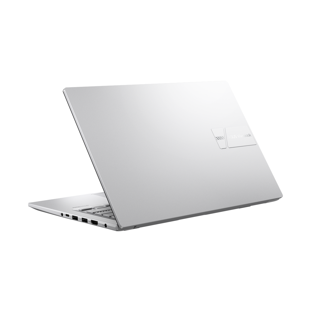 لابتوب ASUS Vivobook 15 X1504VA-BQ4615W باللون Cool Silver من الخلف مفتوحًا بزاوية 45 درجة من الجهة اليمنى