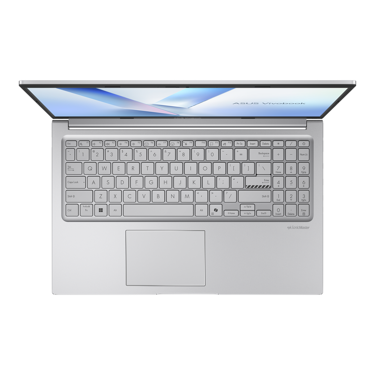 لابتوب ASUS Vivobook 15 X1504VA-BQ4615W باللون Cool Silver من أعلى تظهر فيه لوحة المفاتيح ولوحة اللمس