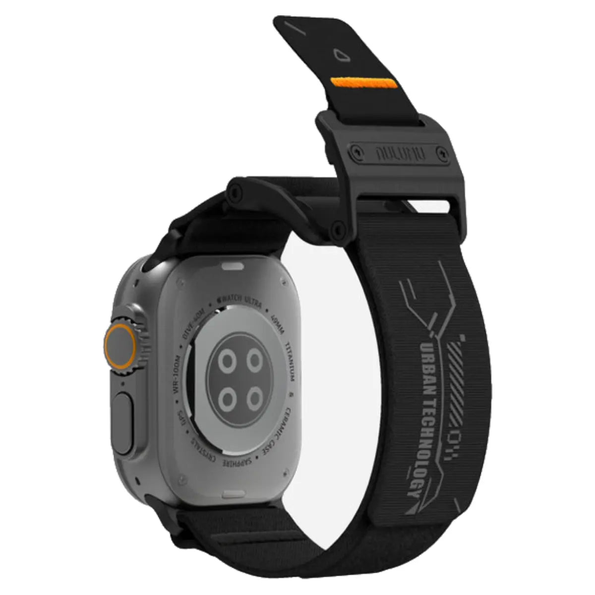 Aulumu A11 Mag Buckle Slim Band Black on Apple Watch Ultra 49mm Back View